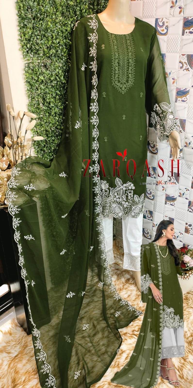 ZARQASH Z 134 D FOX GEORGETTE HEAVY EMBROIDERED DESIGNER STYLISH WITH HAND WORK PAKISTANI SUIT SINGLES