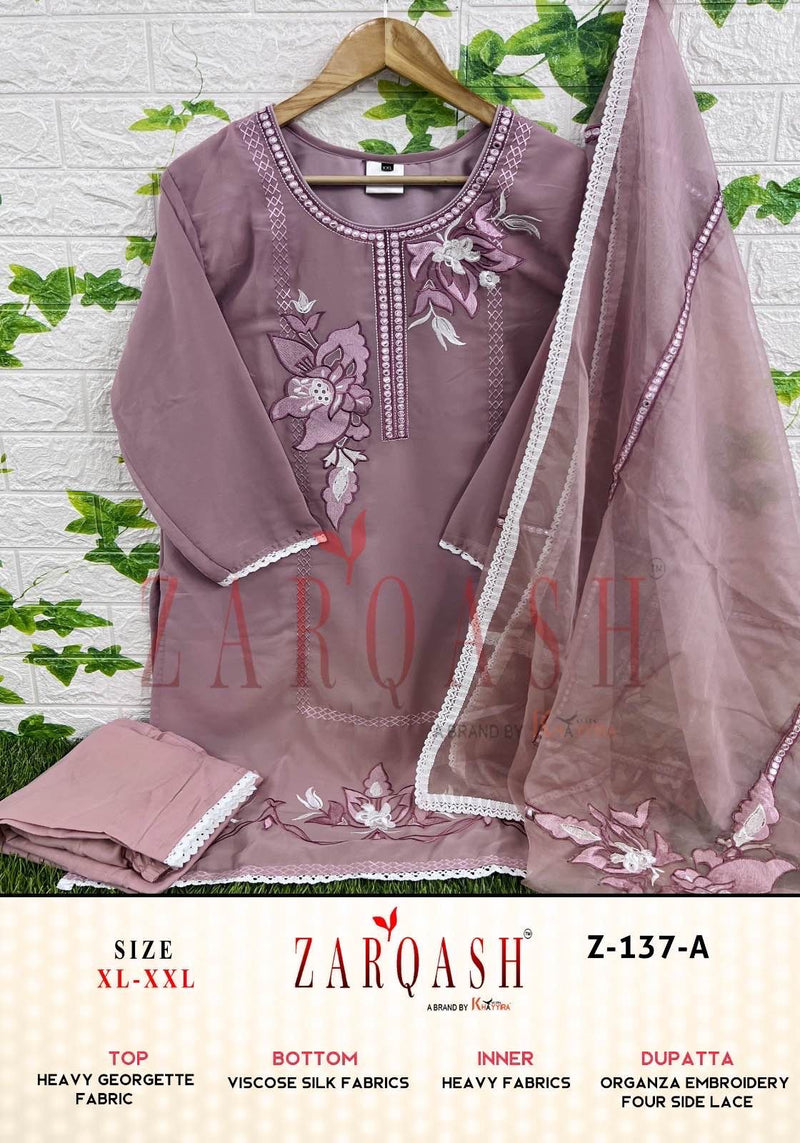 ZARQASH Z 137 A FOX GEORGETTE HEAVY EMBROIDERED DESIGGNER STYLISH WITH HAND WORK PAKISTANI SUIT SINGLES