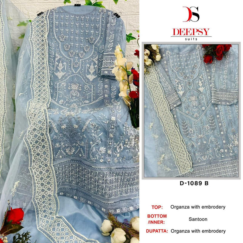 DEEPSY D 1089 B ORGANZA HEAVY EMBROIDERED DESIGNER STYLISH PARTY WEAR PAKISTANI SUIT SINGLES