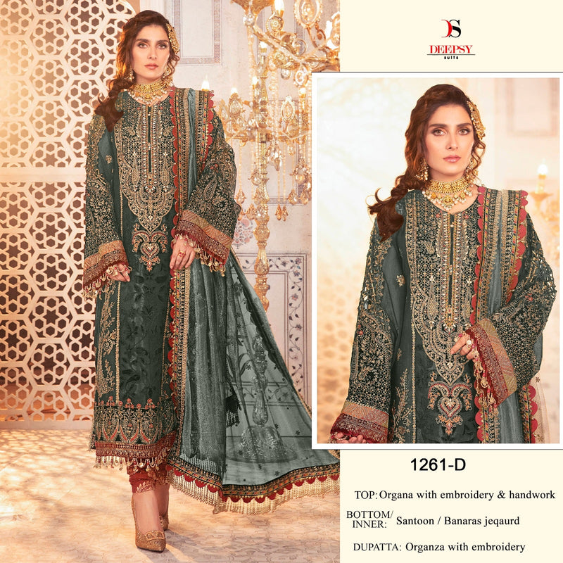 DEEPSY D 1261 D ORGANZA HEAVY EMBROIDERED DESIGNER STYLISH WITH HAND WORK PAKISTANI SUIT SINGLES