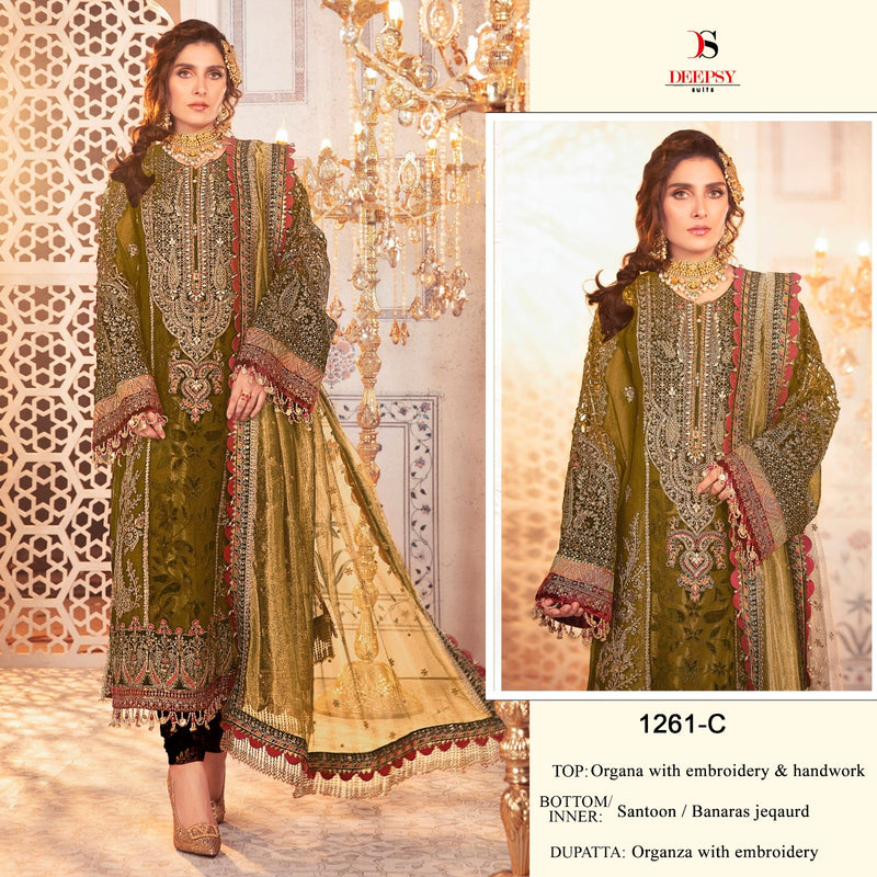 DEEPSY D 1261 C ORGANZA HEAVY EMBROIDERED DESIGNER STYLISH WITH HAND WORK PAKISTANI SUIT SINGLES