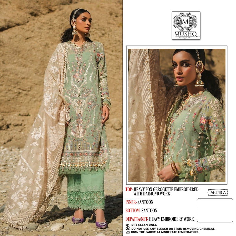MUSHQ M 243 A FOX GEORGETTE EMBROIDERED WITH DAIMOND WORK DESIGNER STYLISH PAKISTANI SUIT SINGLES