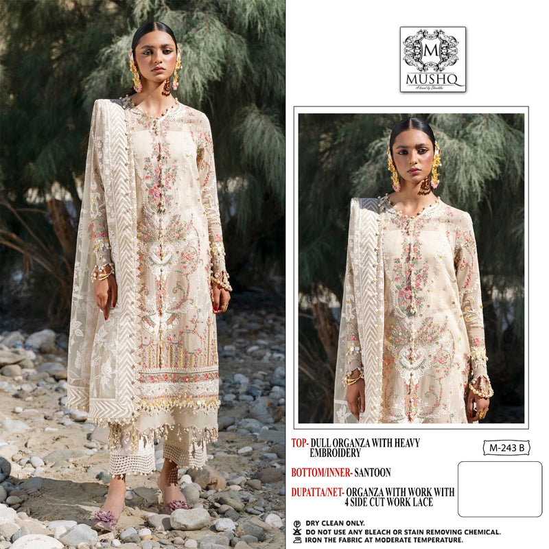 MUSHQ M 243 B FOX GEORGETTE HEAVY EMBROIDERED DESIGNER STYLISH WITH HAND WORK PAKISTANI SUIT SINGLES