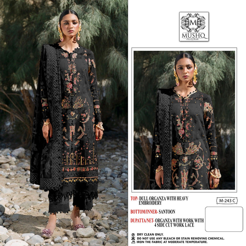 MUSHQ M 243 C FOX GEORGETTE HEAVY EMBROIDERED DESIGNER STYLISH WITH HAND WORK PAKISTANI SUIT SINGLES