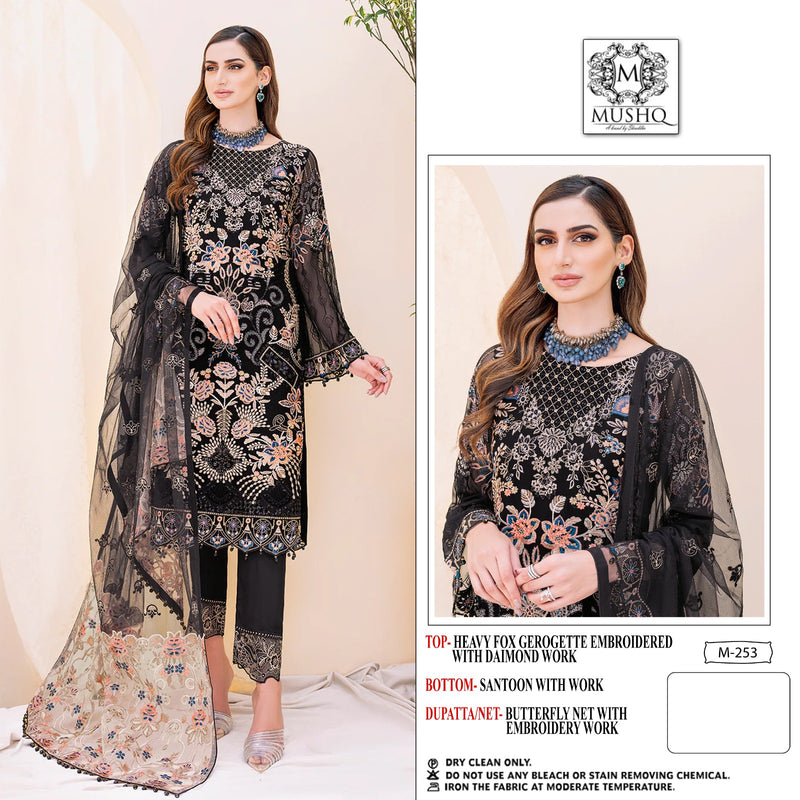 MUSHQ M 253 FOX GEORGETTE HEAVY EMBROIDERED DESIGNER STYLISH WITH HAND WORK PAKISTANI SUIT SINGLES