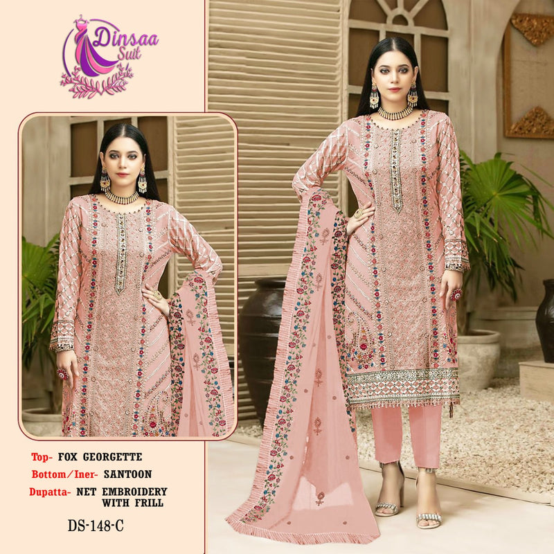 DINSAA D 148 C GEORGETTE HEAVY EMBROIDERED DESIGNER STYLISH WITH HAND WORK PAKISTANI SUIT SINGLES