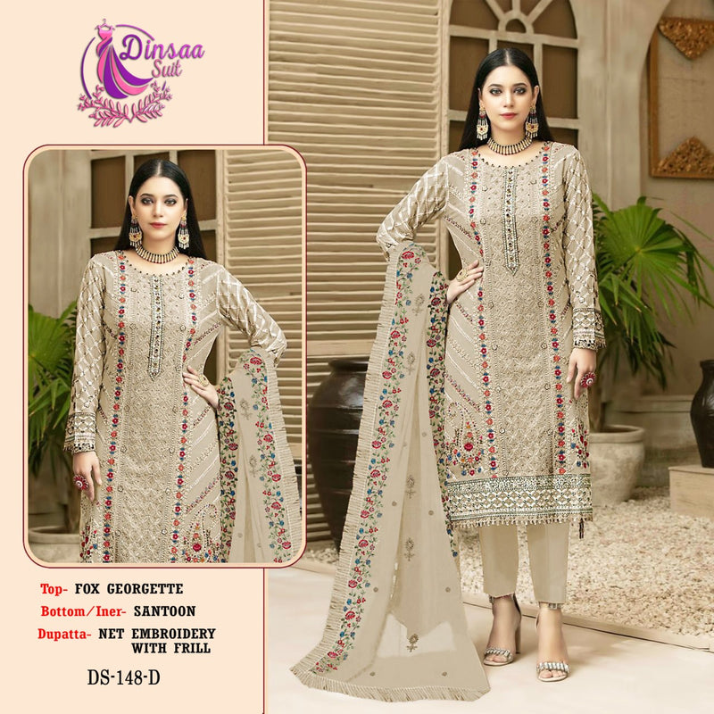 DINSAA D 148 D GEORGETTE HEAVY EMBROIDERED DESIGNER STYLISH WITH HAND WORK PAKISTANI SUIT SINGLES