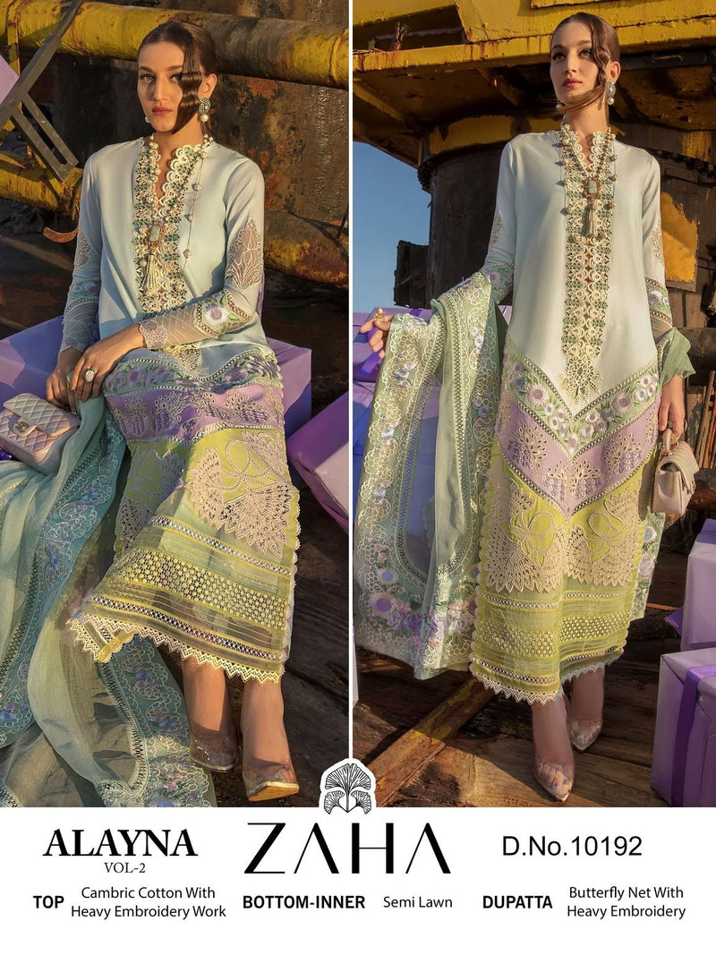 ZAHA Z 10192 CAMBRIC COTTON HEAVY EMBROIDERED DESIGNER STYLISH WITH HAND WORK PAKISTANI SUIT SINGLES