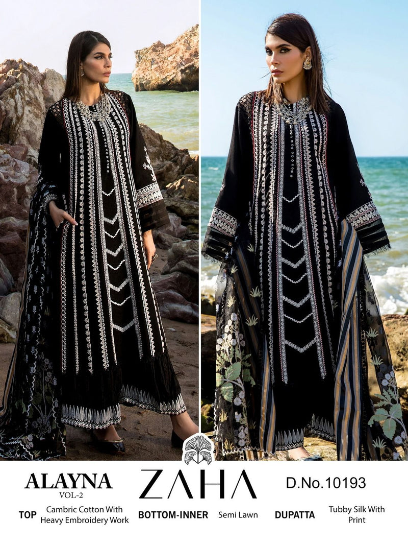 ZAHA Z 10193 CAMBRIC COTTON HEAVY EMBROIDERED DESIGNER STYLISH WITH HAND WORK PAKISTANI SUIT SINGLES