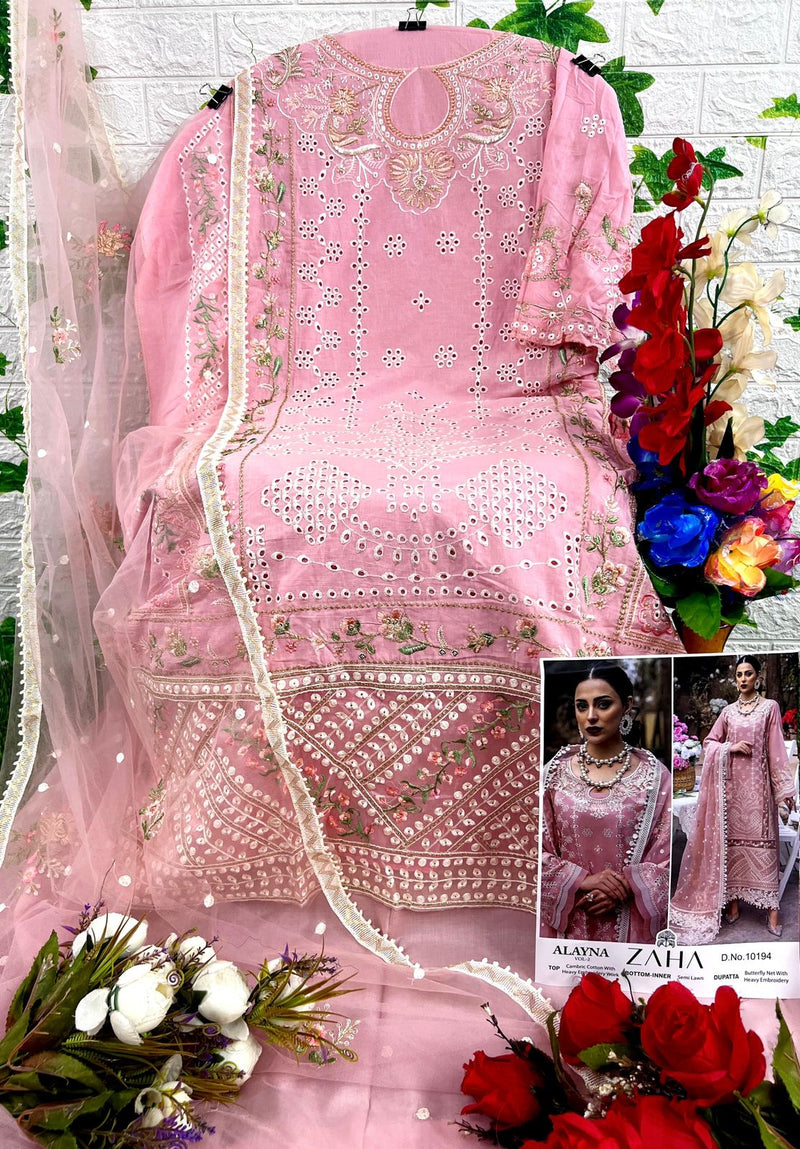 ZAHA Z 10194 CAMBRIC COTTON HEAVY EMBROIDERED DESIGNER STYLISH WITH HAND WORK PAKISTANI SUIT SINGLES