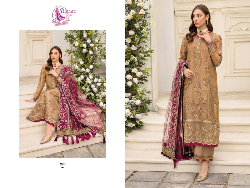 DINSAA D 223 FOX GEORGEETE HEAVY EMBROIDERED DESIGNER STYLISH WITH HAND WORK PAKISTANI SUIT SINGLES