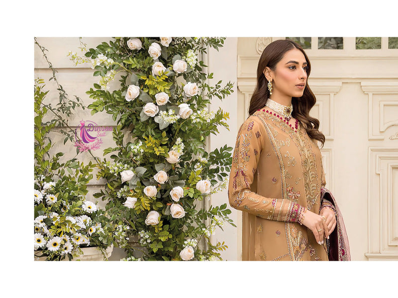 DINSAA D 223 FOX GEORGEETE HEAVY EMBROIDERED DESIGNER STYLISH WITH HAND WORK PAKISTANI SUIT SINGLES