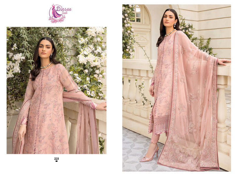 DINSAA D 221 FOX GEORGETTE HEAVY EMBROIDERED DESIGNER STYLISH WITH HAND WORK PAKISTANI SUIT SINGLES