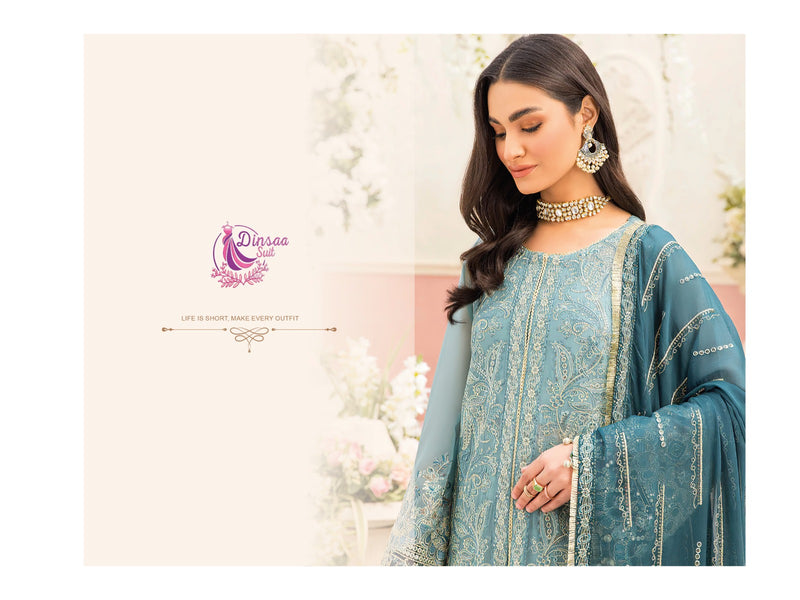 DINSAA D 213 FOX GEORGETTE HEAVY EMBROIDERED DESIGNER STYLISH WITH HAND WORK PAKISTANI SUIT SINGLES