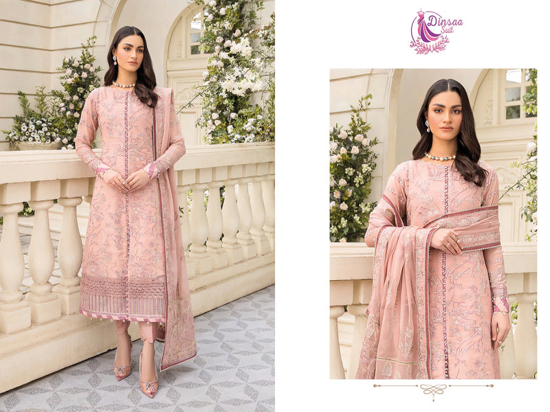 DINSAA D 221 FOX GEORGETTE HEAVY EMBROIDERED DESIGNER STYLISH WITH HAND WORK PAKISTANI SUIT SINGLES