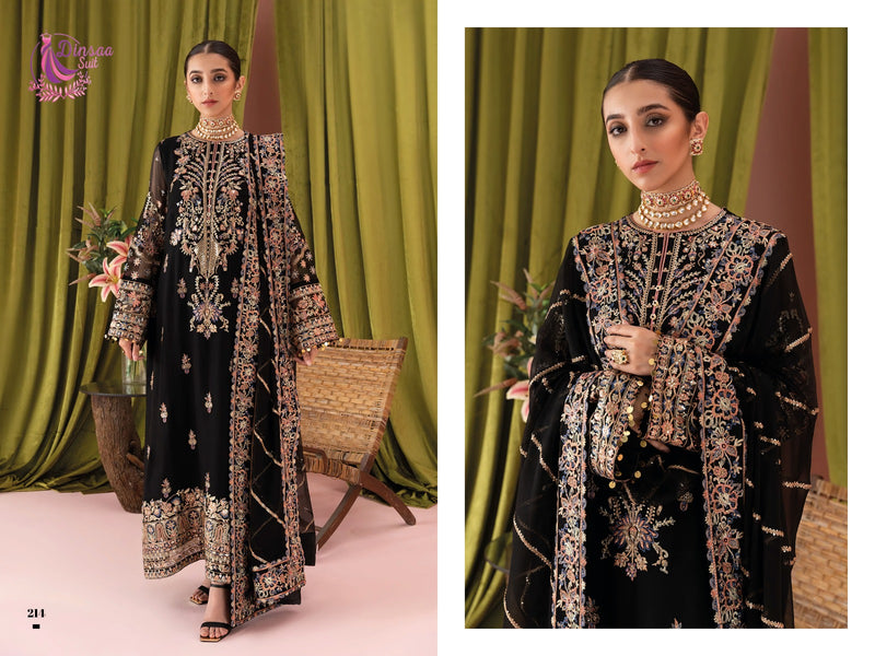 DINSAA D 214 FOX GEORGETTE HEAVY EMBROIDERED DESIGNER STYLISH WITH  HAND WORK PAKISTANI SUIT SINGLES