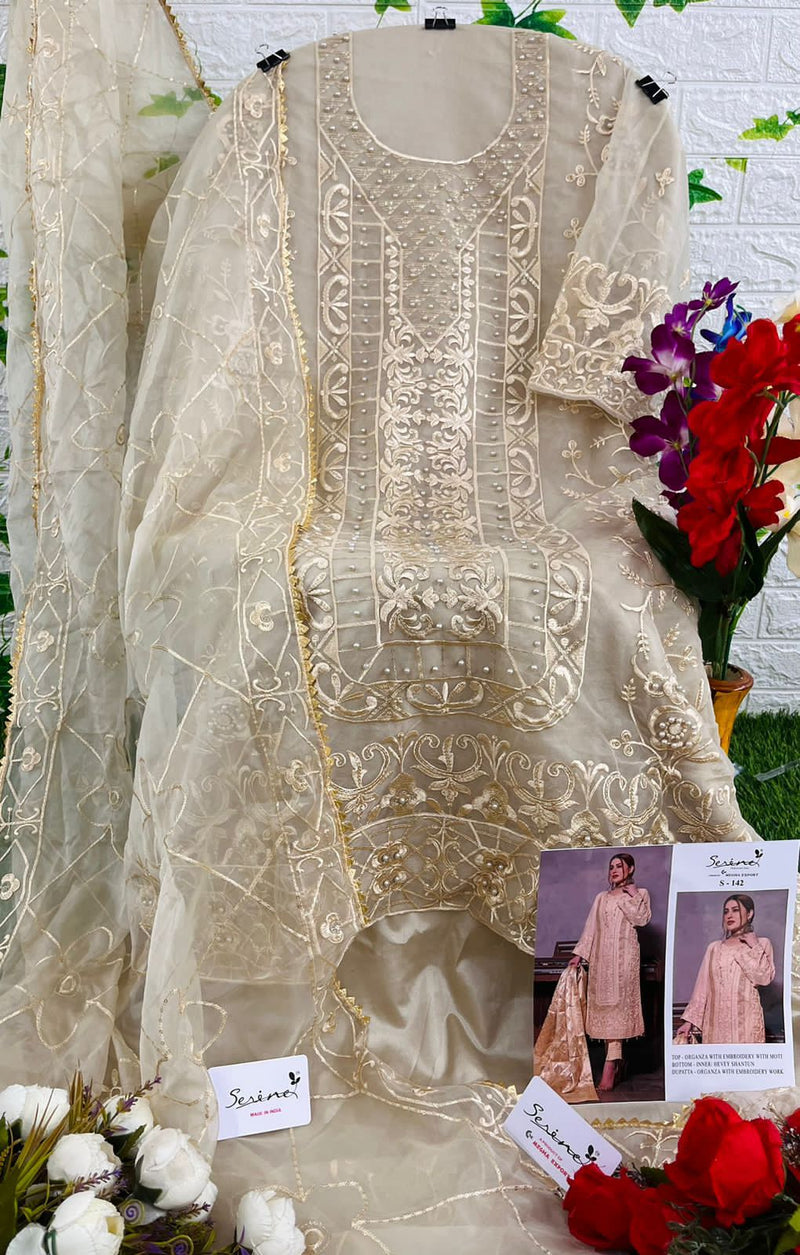 SERINE S 142 ORGANZA HEAVY EMBROIDERED WITH PEARL WORK  DESIGNER STYLISH PAKISTANI SUIT SINGLES