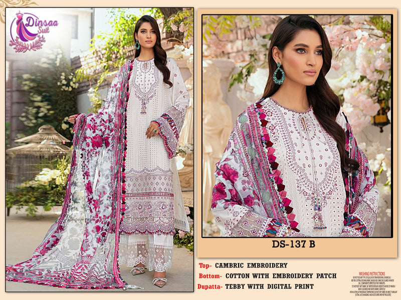 DINSAA D 137 B COTTON HEAVY EMBROIDERED DESIGNER STYLISH WITH PRINTED PAKISTANI SUIT SINGLES