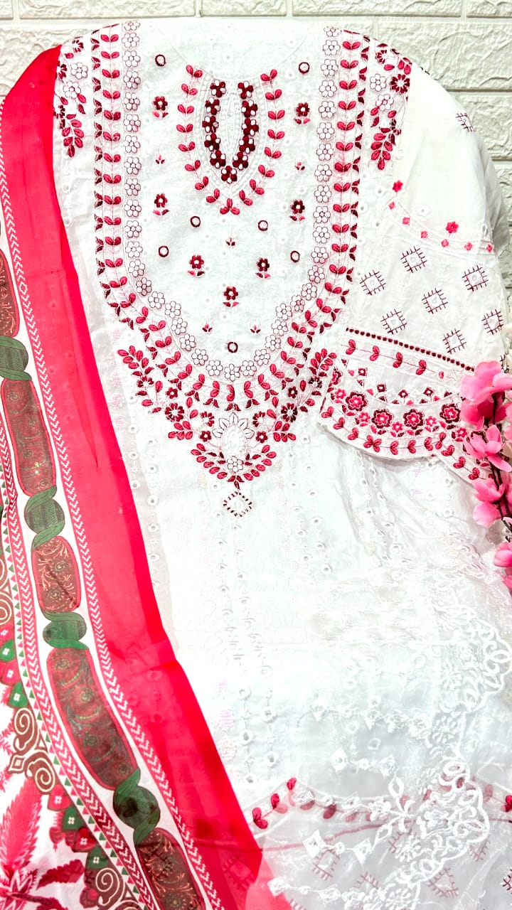 DINSAA D 137 B COTTON HEAVY EMBROIDERED DESIGNER STYLISH WITH PRINTED PAKISTANI SUIT SINGLES