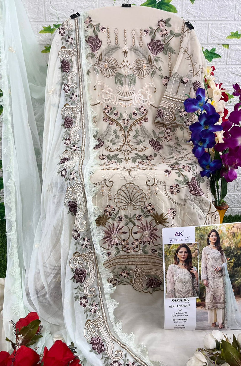 AL KHUSHBU ALK 4047 GEORGETTE HEAVY EMBROIDERED DESIGNER STYLISH PARTY WEAR PAKISTANI SUIT SINGLES