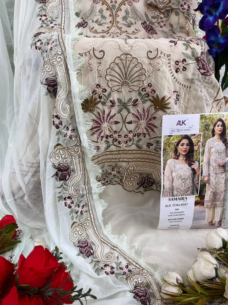 AL KHUSHBU ALK 4047 GEORGETTE HEAVY EMBROIDERED DESIGNER STYLISH PARTY WEAR PAKISTANI SUIT SINGLES