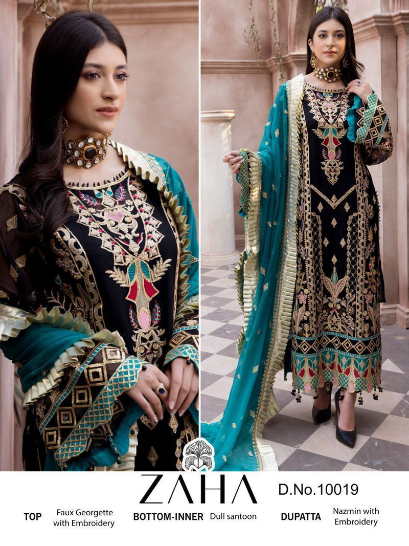 ZAHA Z 10019 GEORGETTE WITH HEAVY EMBROIDERED DESIGNER STYLISH PARTY WEAR PAKISTANI SUIT SINGLES