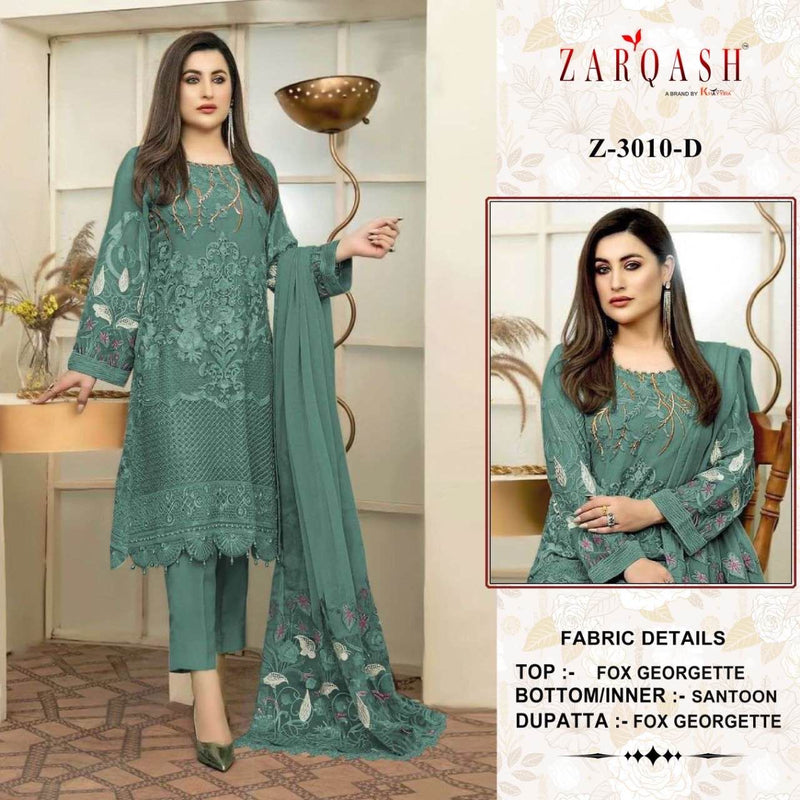 ZARQASH Z 3010 D FOX GEORGETTE HEAVY EMBROIDERED DESIGNER STYLISH WITH HAND WORK PAKISTANI SUIT SINGLES