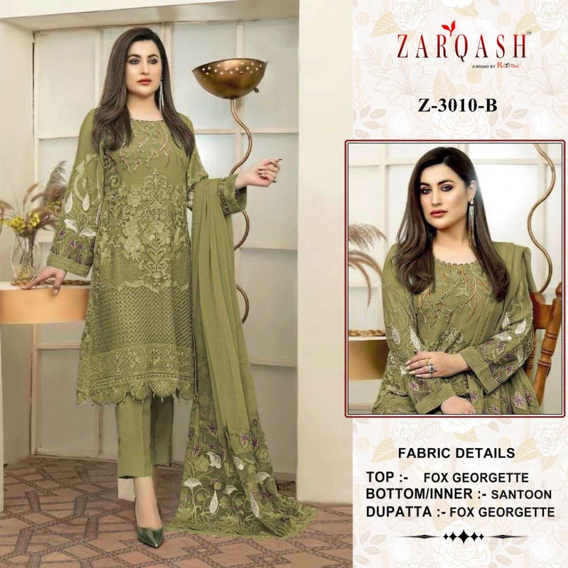 ZARQASH Z 3010 B FOX GEORGETTE HEAVY EMBROIDERED DESIGNER STYLISH WITH HAND WORK PAKISTANI SUIT SINGLES