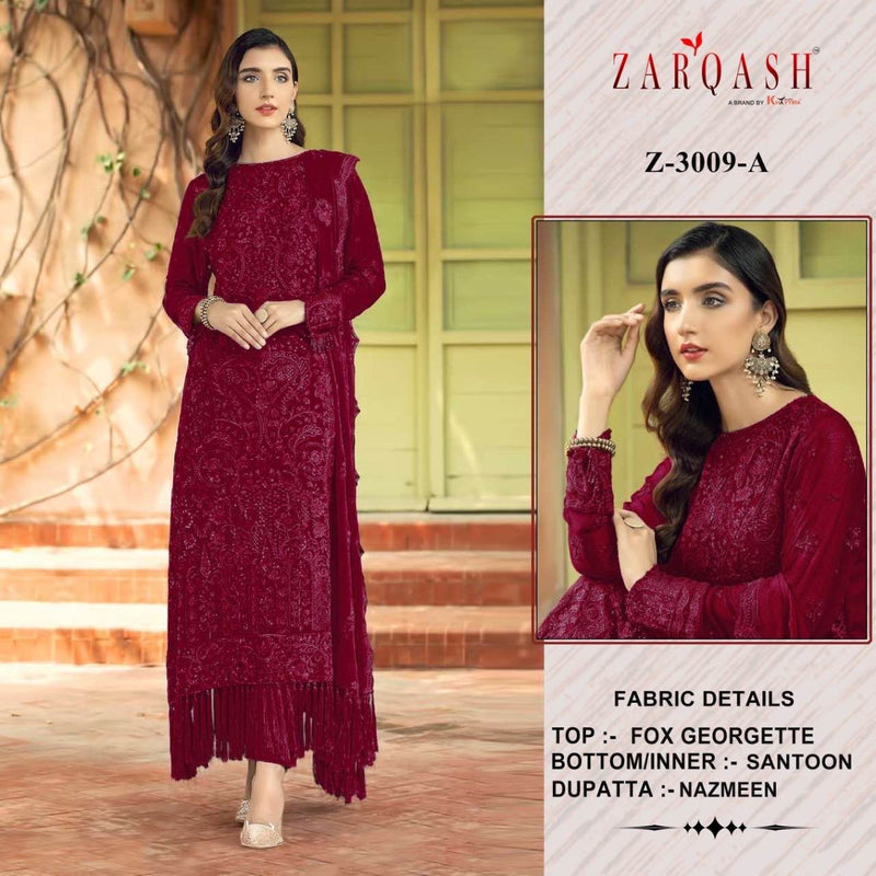 ZARQASH Z 3009 A GEORGETTE HEAVY EMBROIDERED DESIGNER STYLISH WITH HAND WORK PAKISTANI SUIT SINGLES