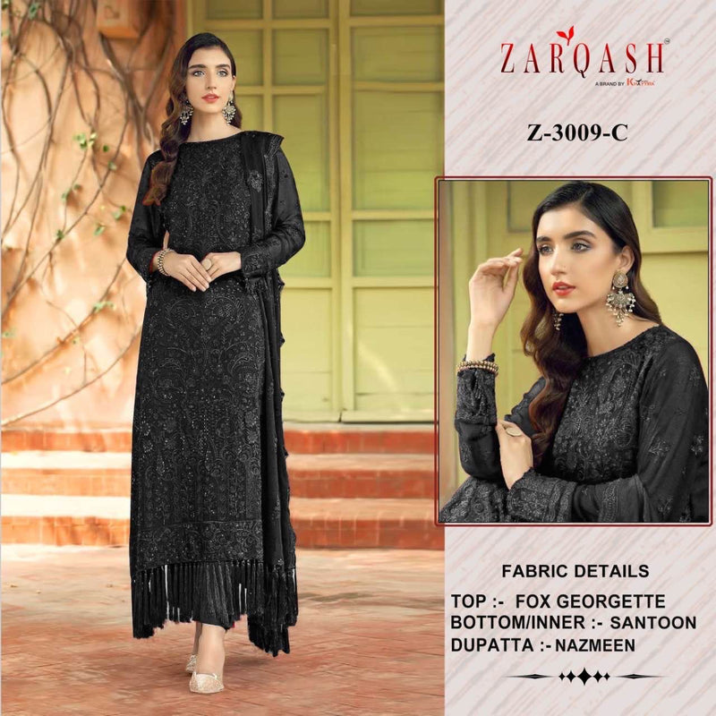 ZARQASH Z 3009 C GEORGETTE HEAVY EMBROIDERED DESIGNER STYLISH WITH HAND WORK PAKISTANI SUIT SINGLES
