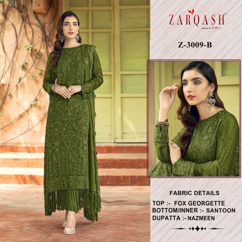 ZARQASH Z 3009 B GEORGETTE HEAVY EMBROIDERED DESIGNER STYLISH WITH HAND WORK PAKISTANI SUIT SINGLES