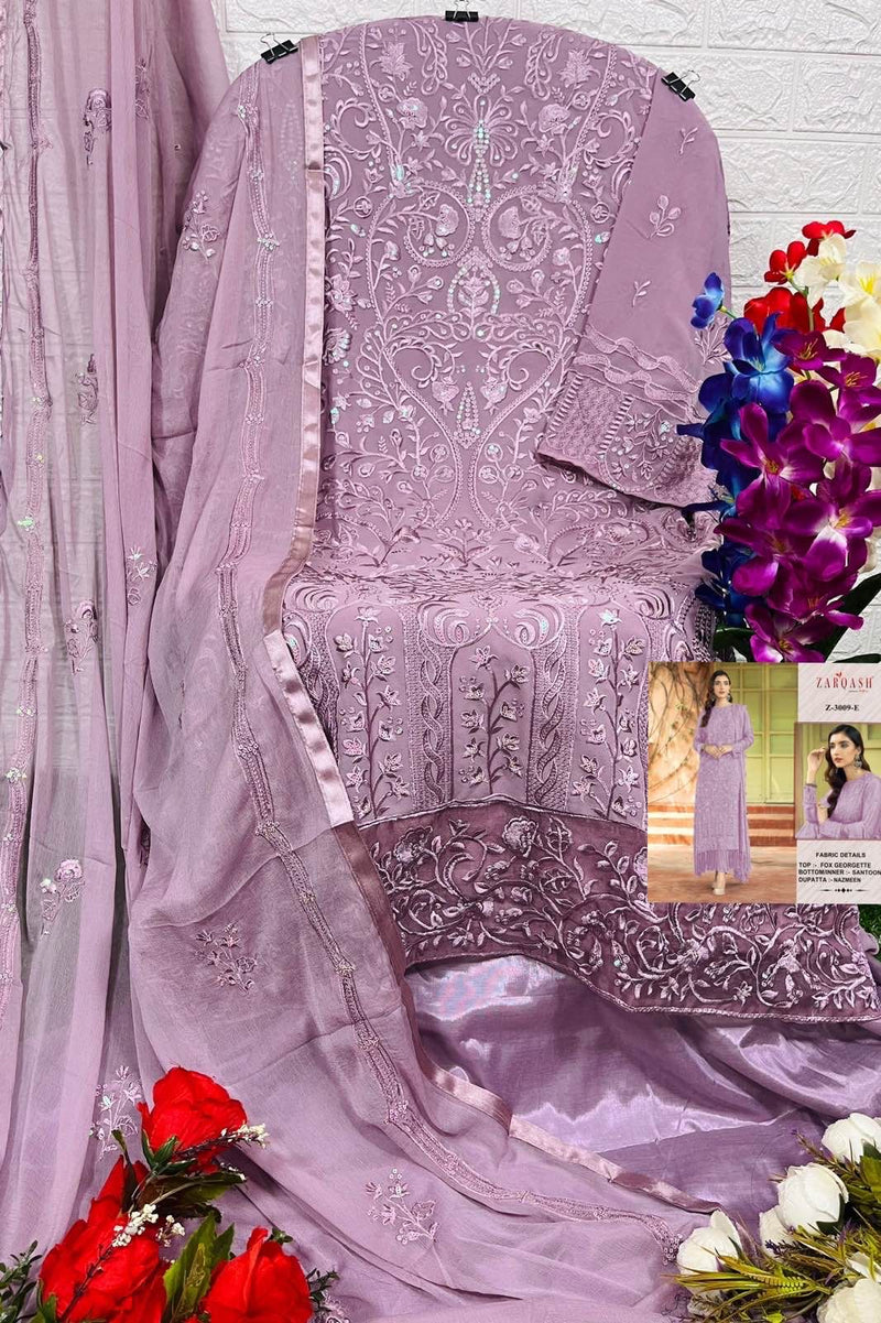 ZARQASH Z 3009 E GEORGETTE HEAVY EMBROIDERED DESIGNER STYLISH WITH HAND WORK PAKISTANI SUIT SINGLES