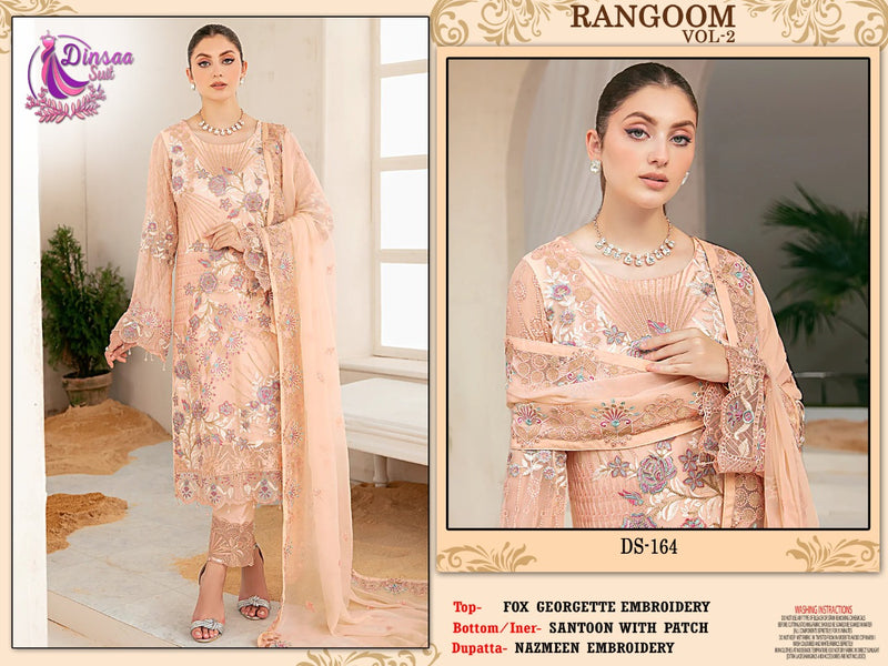 DINSAA D 164 FOX GEORGEETE EMBROIDERED WITH HEAVY HANDWORK  NAZMEEN HEAVY WORK FOUR SIDE LACE PAKISTANI SUIT SINGLES