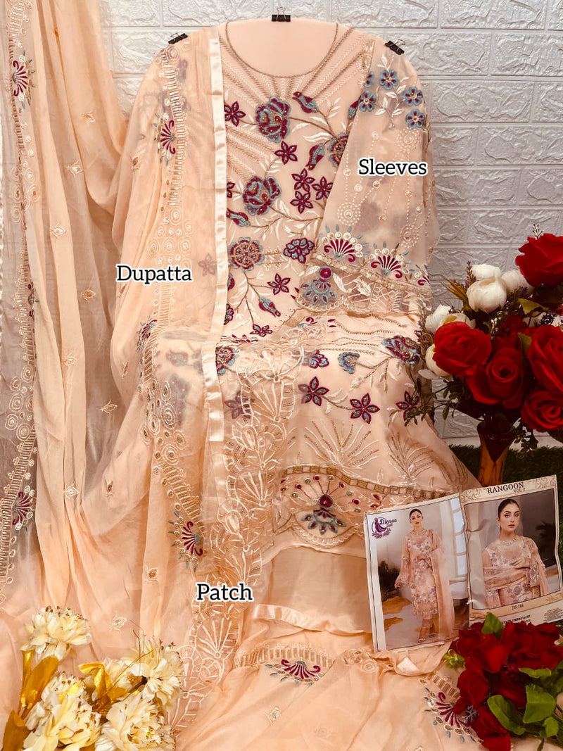 DINSAA D 164 FOX GEORGEETE EMBROIDERED WITH HEAVY HANDWORK  NAZMEEN HEAVY WORK FOUR SIDE LACE PAKISTANI SUIT SINGLES