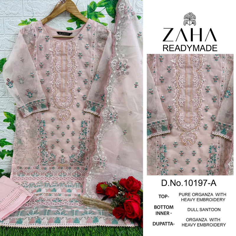 ZAHA Z 10197 A ORGANZA HEAVY EMBROIDERED DESIGNER STYLISH WITH HAND WORK PAKISTANI SUIT SINGLES