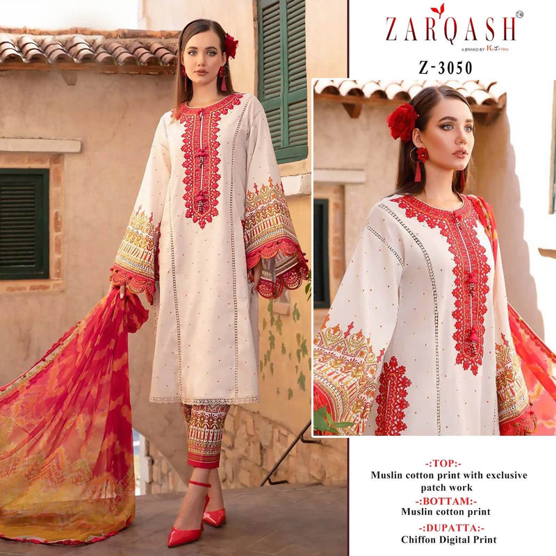 ZARQASH Z 3050 COTTON HEAVY EMBROIDERED DESIGNER STYLISH WITH HAND WORK PAKISTANI SUIT SINGLES