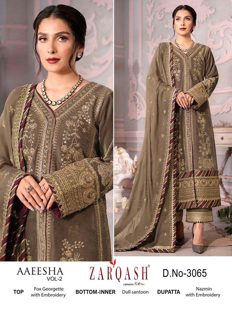 ZARQASH Z 3065 GEORGETTE WITH HEAVY EMBROIDERED DESIGNER STYLISH WITH HAND WORK PAKISTANI SUIT SINGLES