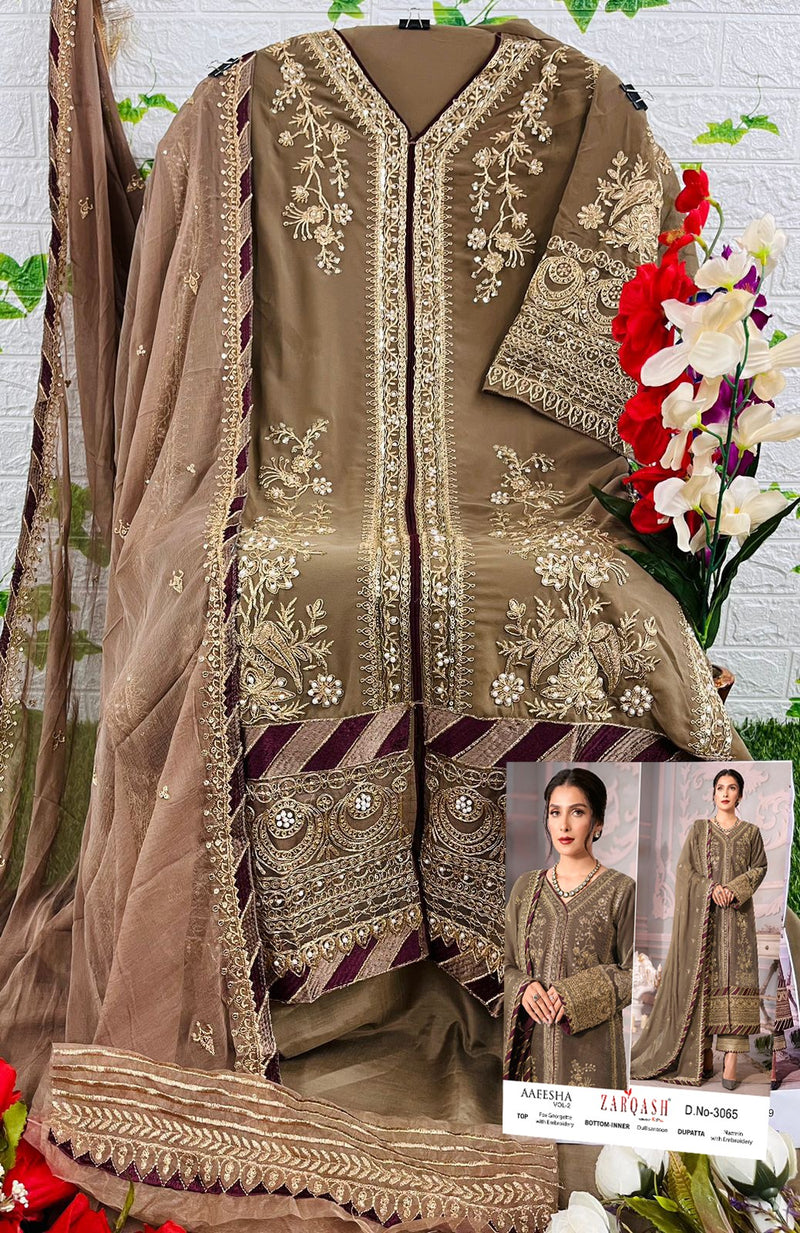 ZARQASH Z 3065 GEORGETTE WITH HEAVY EMBROIDERED DESIGNER STYLISH WITH HAND WORK PAKISTANI SUIT SINGLES