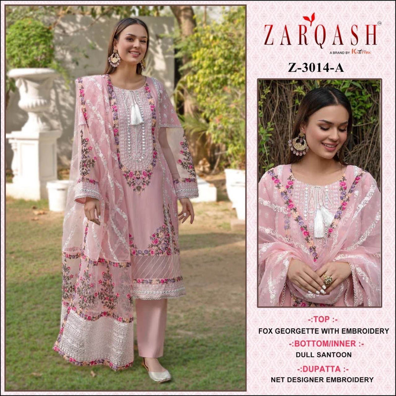 ZARQASH Z 3014 A GEORGETTE WITH HEAVY EMBROIDERED DESIGNER STYLISH WITH HAND WORK PAKISTANI SUIT SINGLES
