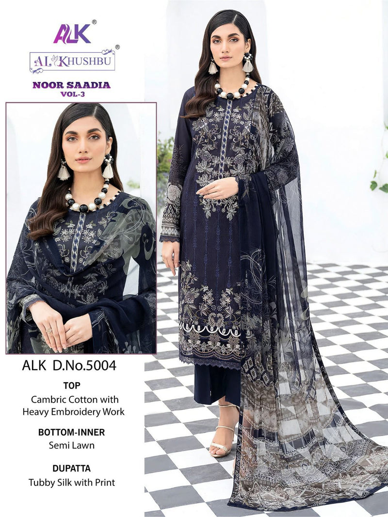 AL KHUSHBU ALK 5004 CAMBRIC COTTON WITH HEAVY EMBROIDERY WITH MOTHI DESIGNER STYLISH PAKISTANI SUIT SINGLES