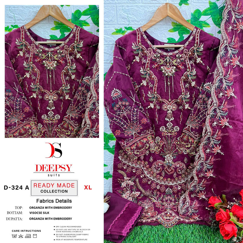 DEEPSY D.324 A ORGANZA HEAVY EMBROIDERED DESIGNER STYLISH PARTY WEAR PAKISTANI SUIT SINGLES