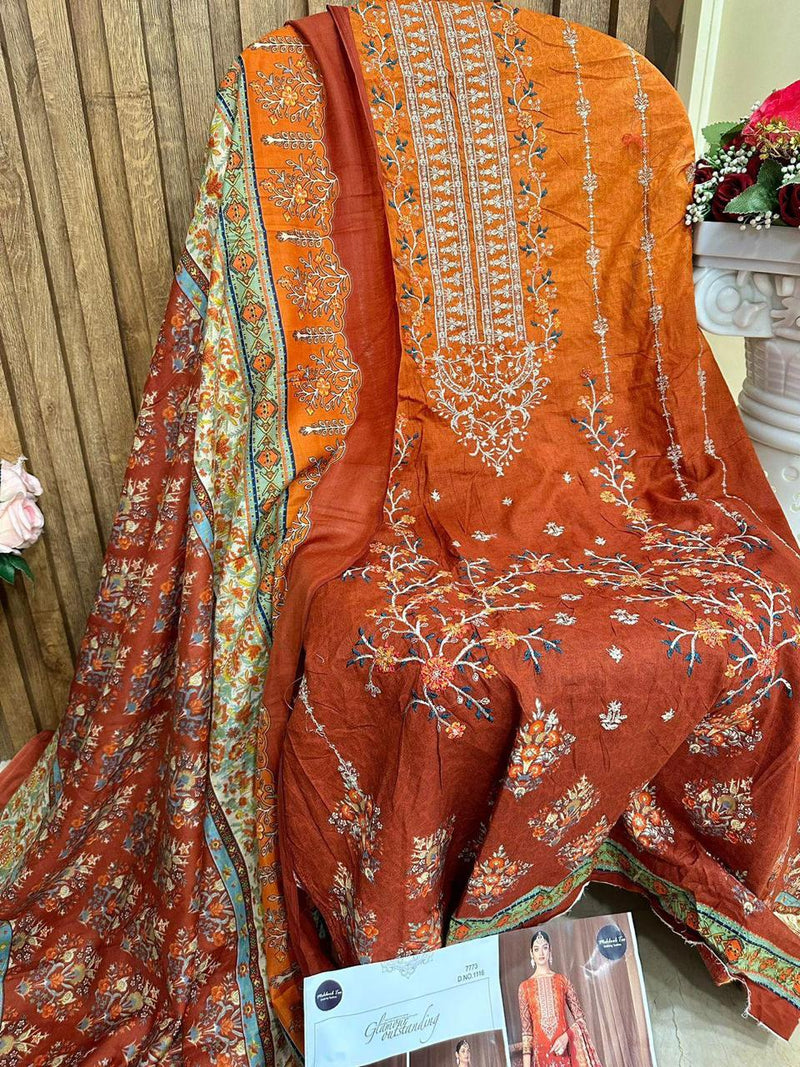 MEHBOOB TEX M 1116 COTTON HEAVY EMBROIDERED DESIGNER STYLISH WITH PRINTED PAKISTANI SUIT SINGLES