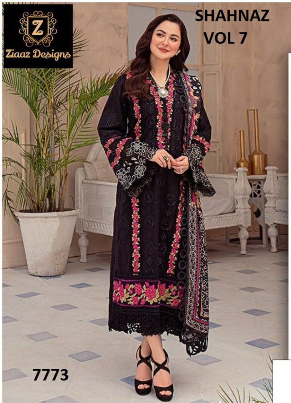 ZIAAZ DESIGNS Z 7773 COTTON HEAVY EMBROIDERED DESIGNER STYLISH WITH PRINTED PAKISTANI SUIT SINGLES