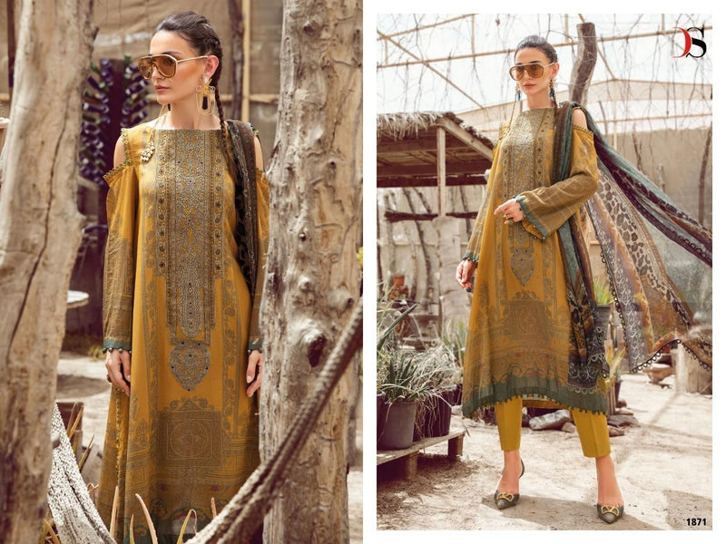 DEEPSY D 1871 COTTON HEAVY  EMBROIDERED DESIGNER STYLISH WITH HAND WORK PAKISTANI SUIT SINGLES