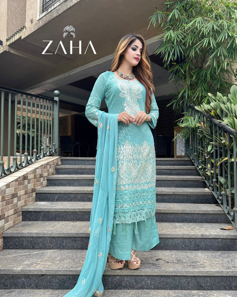 ZAHA Z 10021 GEORGETTE WITH HEAVY EMBROIDERED  DESIGNER STYLISH PARTY WEAR PAKISTANI SUIT SINGLES
