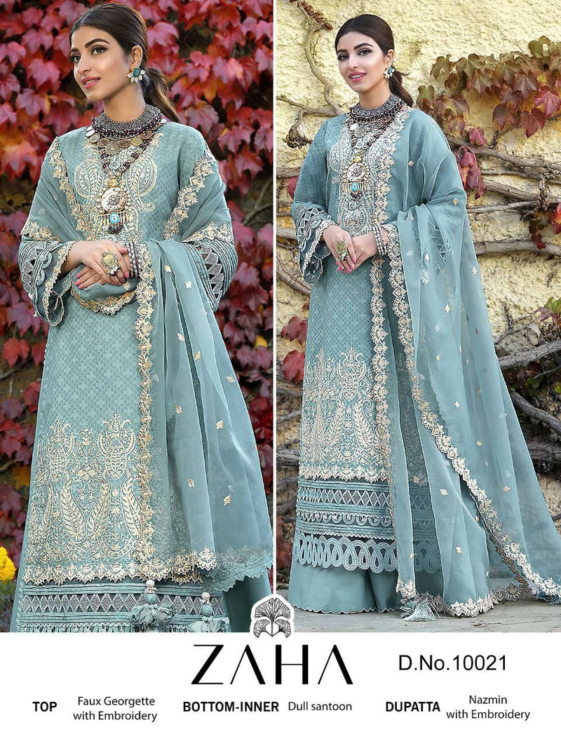 ZAHA Z 10021 GEORGETTE WITH HEAVY EMBROIDERED  DESIGNER STYLISH PARTY WEAR PAKISTANI SUIT SINGLES