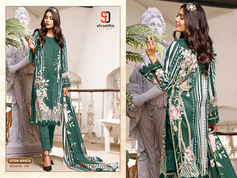 SHRADDHA SD 106 A COTTON WITH EMBROIDERY PETCHES DESIGNER STYLISH WITH PRINTED PAKISTANI SUIT SINGLES