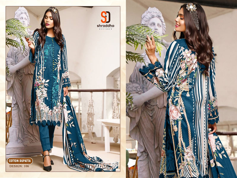 SHRADDHA SD 106 C COTTON WITH EMBROIDERY PETCHES  DESIGNER STYLISH WITH PRINTED PAKISTANI SUIT SINGLES