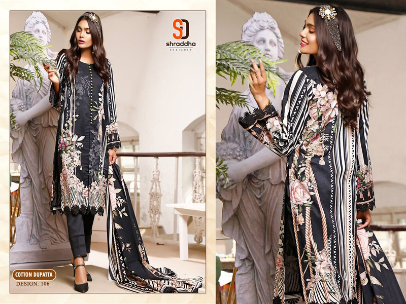 SHRADDHA SD 106 B  COTTON WITH EMBROIDERY PETCHES DESIGNER STYLISH WITH PRINTED PAKISTANI SUIT SINGLES