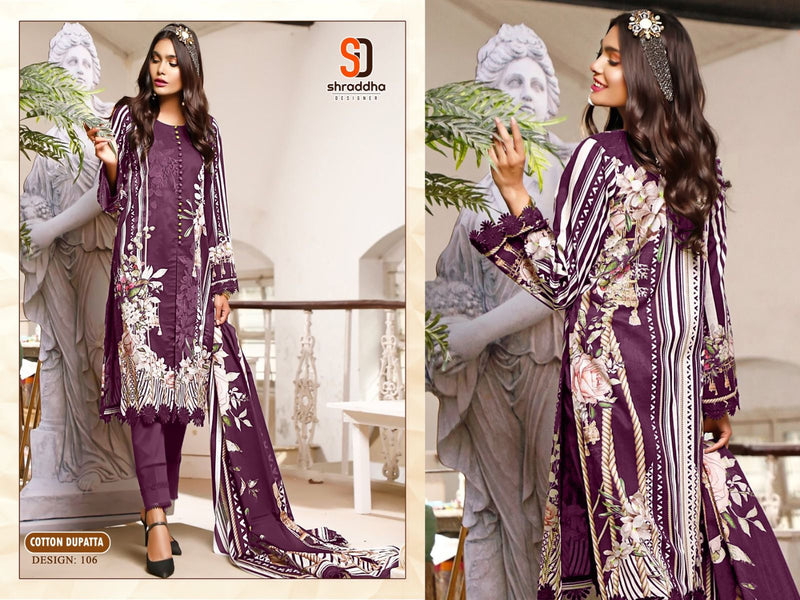 SHRADDHA SD 106 D COTTON WITH EMBROIDERY PETCHES  DESIGNER STYLISH WITH PRINTED PAKISTANI SUIT SINGLES